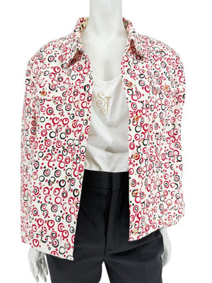 St. John Sport by Marie Gray Red & Black Circle Print Tank T-Shirt & Denim-Style Jacket Set – Size Jacket XL / Tank L