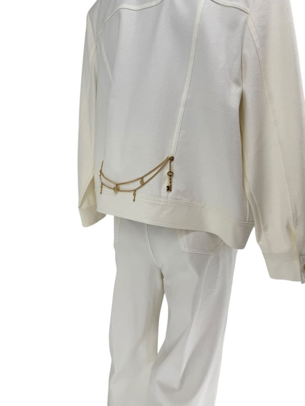 Escada White Stretch Denim Two-Piece Jacket & Pant Suit – Jacket Size XL / Pants Size 16