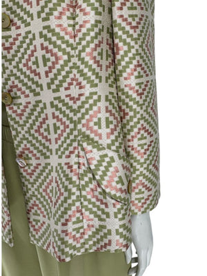 Bill Blass Three-Piece Green & Geometric Jacket Pant Set – XL