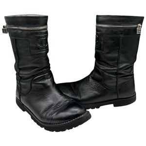 Chanel Leather Mid-Calf Moto Boots – Size 40.5