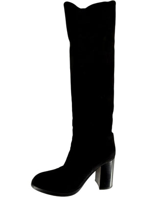 Gianvito Rossi Black Suede Block Heel Knee Boots – Size 39.5