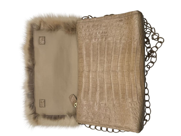 Nancy Gonzalez Caiman Crocodile & Mink Shoulder Bag