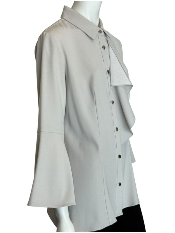 Pamella Roland Light Grey Ruffle Front Blouse – Large