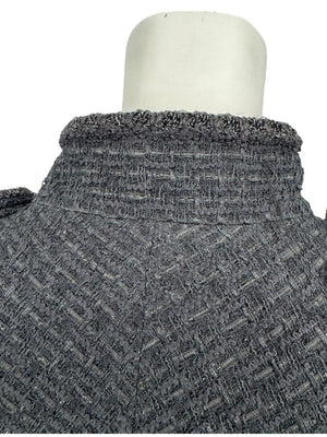 Chanel Women’s Black Textured Tweed Military-Inspired Jacket – Size 44