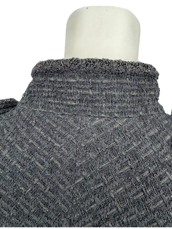 Chanel Women’s Black Textured Tweed Military-Inspired Jacket – Size 44