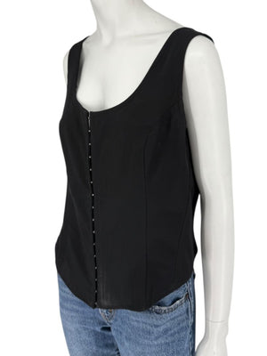 Ivan Grundahl Black Structured Hook-Front Corset Top – Size 44