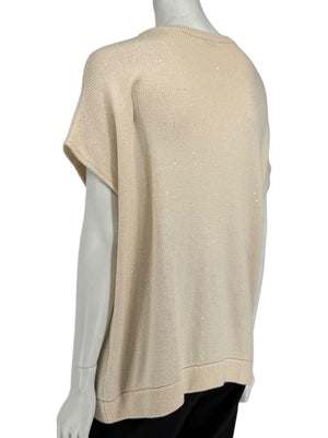 Brunello Cucinelli Beige Cashmere Sequin-Embellished Knit Top with Bow Detail – Size: XL