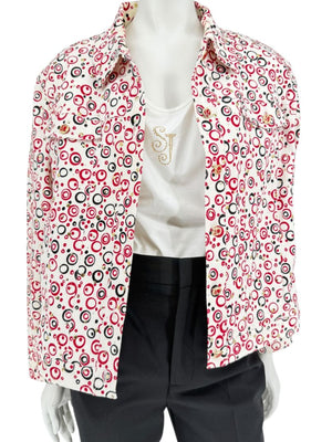 St. John Sport by Marie Gray Red & Black Circle Print Tank T-Shirt & Denim-Style Jacket Set – Size Jacket XL / Tank L