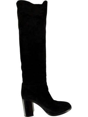 Gianvito Rossi Black Suede Block Heel Knee Boots – Size 39.5