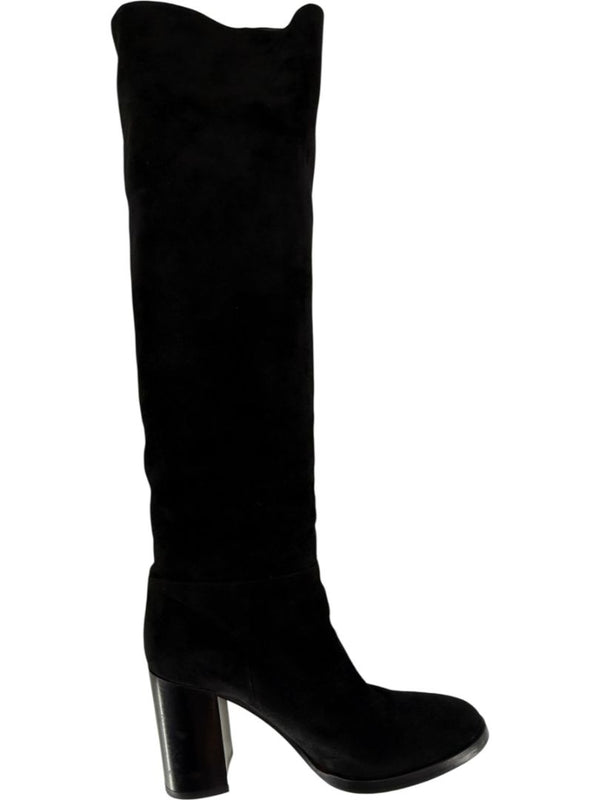 Gianvito Rossi Black Suede Block Heel Knee Boots – Size 39.5