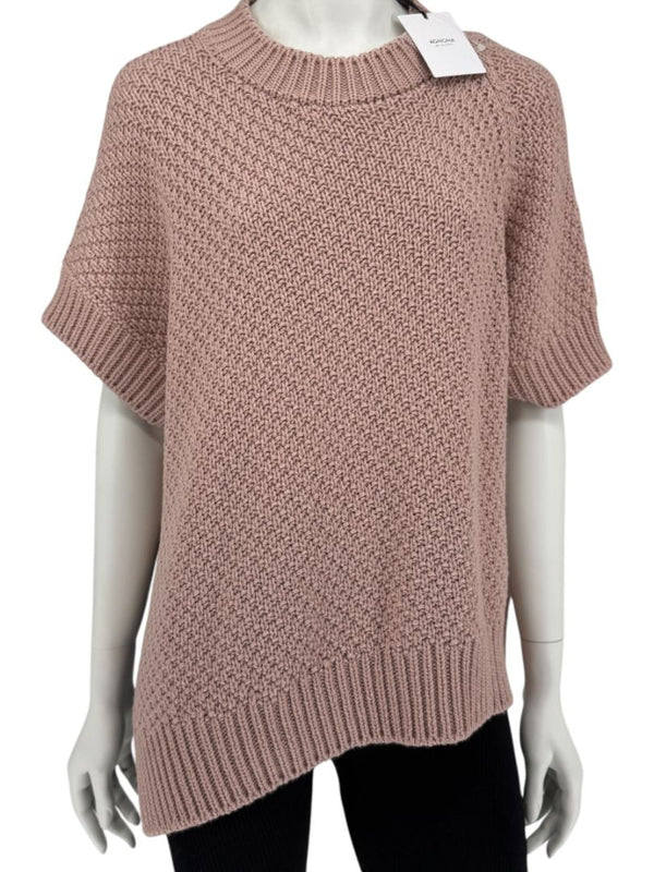 Agnona Faded Rose Cashmere-Cotton Asymmetric Short Sleeve Sweater – Size S