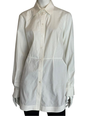 Givenchy Paris White Cotton Silk Button Down Shirt Blouse Women’s FR 42 US 10