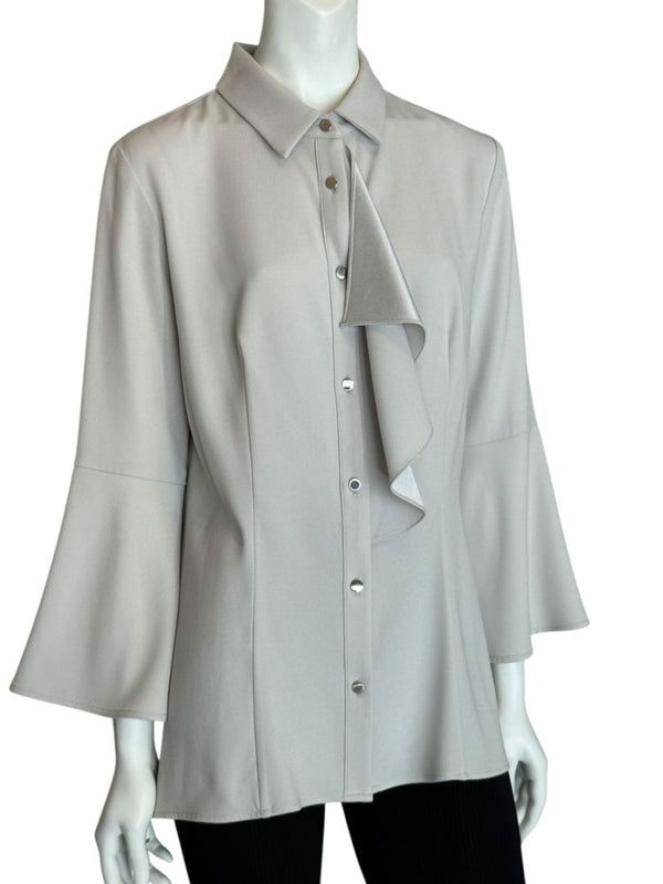 Pamella Roland Light Grey Ruffle Front Blouse – Large