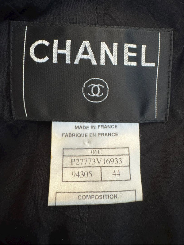 Chanel Women’s Black Textured Tweed Military-Inspired Jacket – Size 44