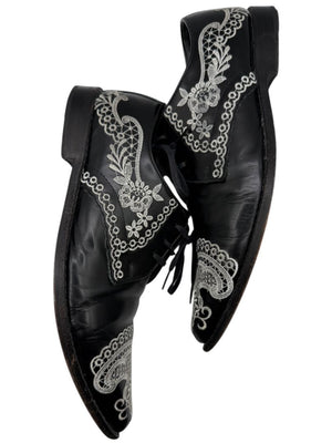 Junya Watanabe Comme des Garçons Black Leather Embroidered Oxford Shoes – Size 25 Mens Japan