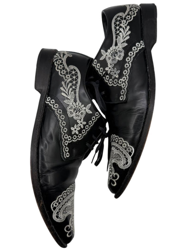 Junya Watanabe Comme des Garçons Black Leather Embroidered Oxford Shoes – Size 25 Mens Japan
