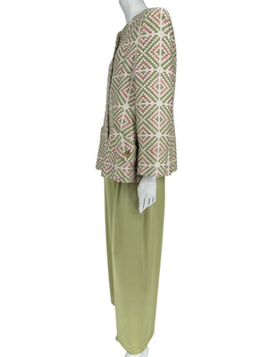 Bill Blass Three-Piece Green & Geometric Jacket Pant Set – XL