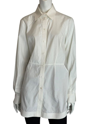 Givenchy Paris White Cotton Silk Button Down Shirt Blouse Women’s FR 42 US 10