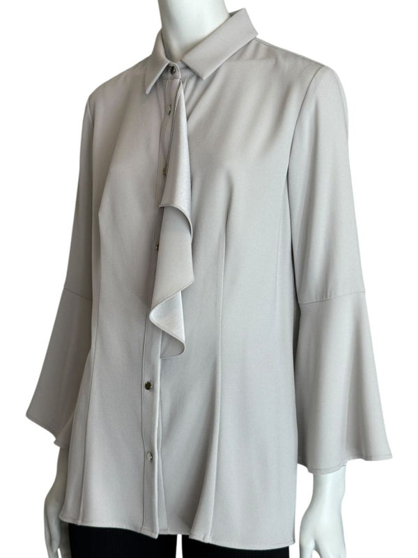 Pamella Roland Light Grey Ruffle Front Blouse – Large