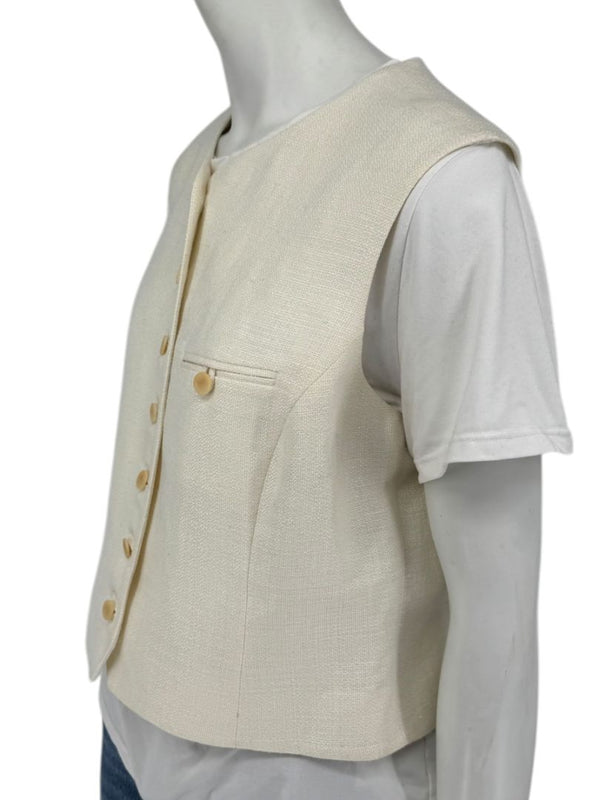 Linda Allard for Ellen Tracy Women’s Ivory Linen-Blend Vest – Size 14