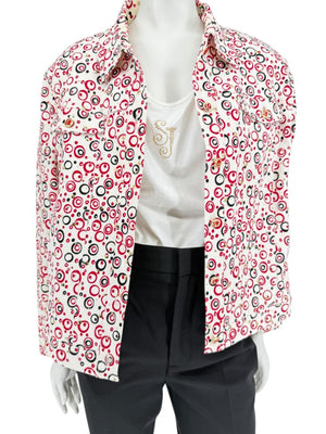 St. John Sport by Marie Gray Red & Black Circle Print Tank T-Shirt & Denim-Style Jacket Set – Size Jacket XL / Tank L
