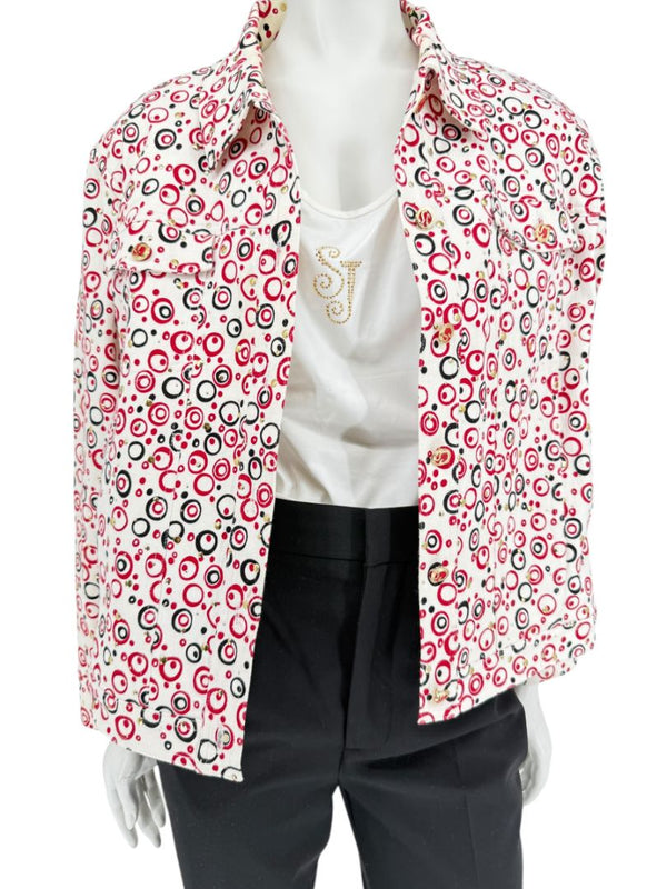 St. John Sport by Marie Gray Red & Black Circle Print Tank T-Shirt & Denim-Style Jacket Set – Size Jacket XL / Tank L