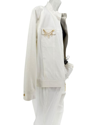 Escada White Stretch Denim Two-Piece Jacket & Pant Suit – Jacket Size XL / Pants Size 16