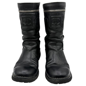 Chanel Leather Mid-Calf Moto Boots – Size 40.5