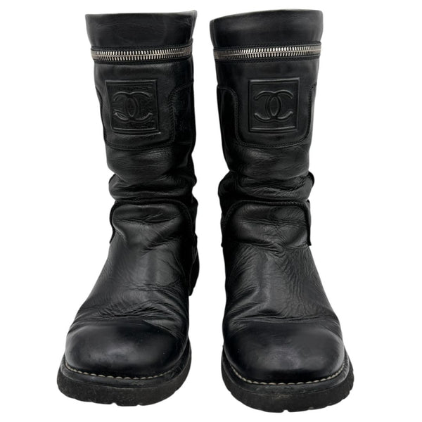 Chanel Leather Mid-Calf Moto Boots – Size 40.5