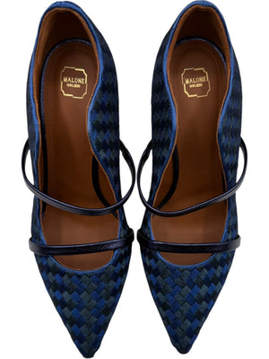 Malone Souliers Navy Basketweave Cutout Heels – Size 39.5