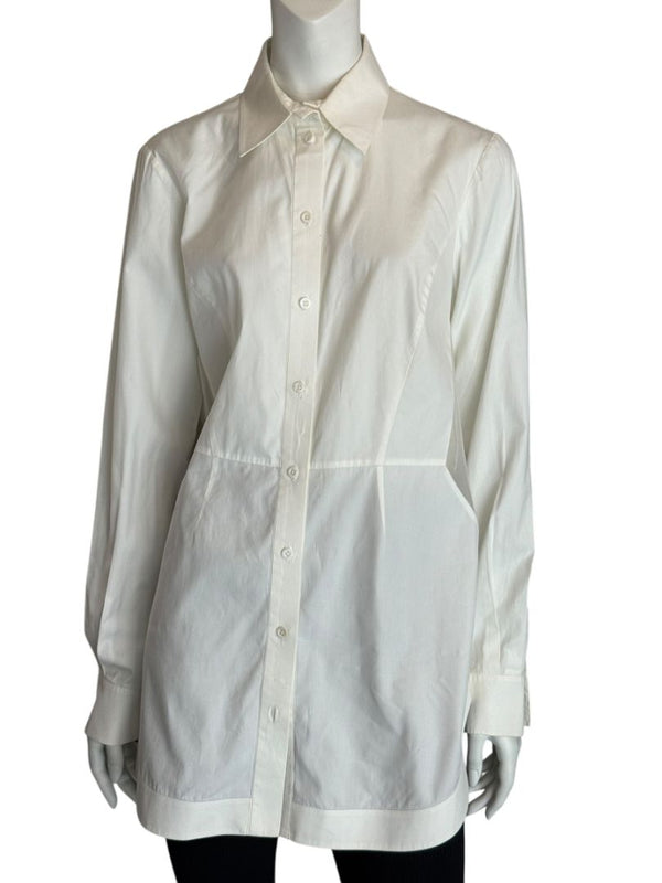 Givenchy Paris White Cotton Silk Button Down Shirt Blouse Women’s FR 42 US 10