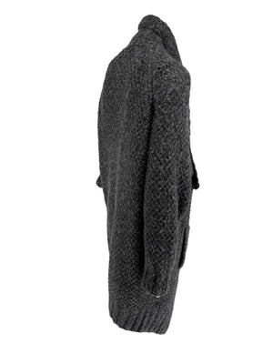 Donna Karan Charcoal Grey Wool-Blend Drape Cardigan – Size L (US Large)