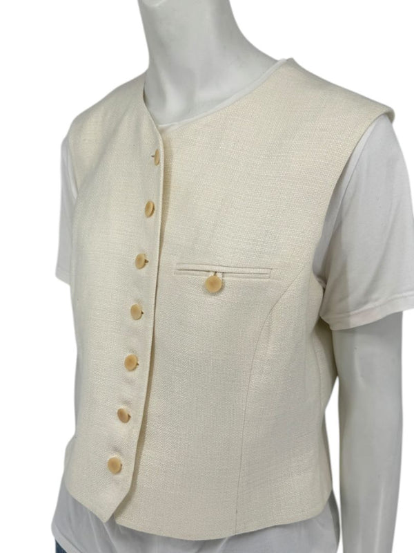 Linda Allard for Ellen Tracy Women’s Ivory Linen-Blend Vest – Size 14