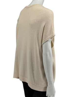Brunello Cucinelli Beige Cashmere Sequin-Embellished Knit Top with Bow Detail – Size: XL