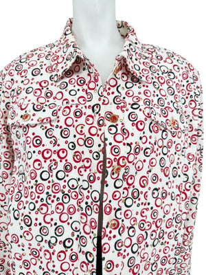 St. John Sport by Marie Gray Red & Black Circle Print Tank T-Shirt & Denim-Style Jacket Set – Size Jacket XL / Tank L