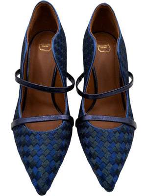 Malone Souliers Navy Basketweave Cutout Heels – Size 39.5