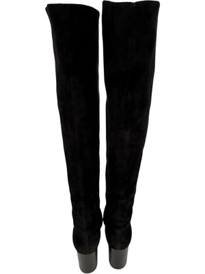 Gianvito Rossi Black Suede Block Heel Knee Boots – Size 39.5