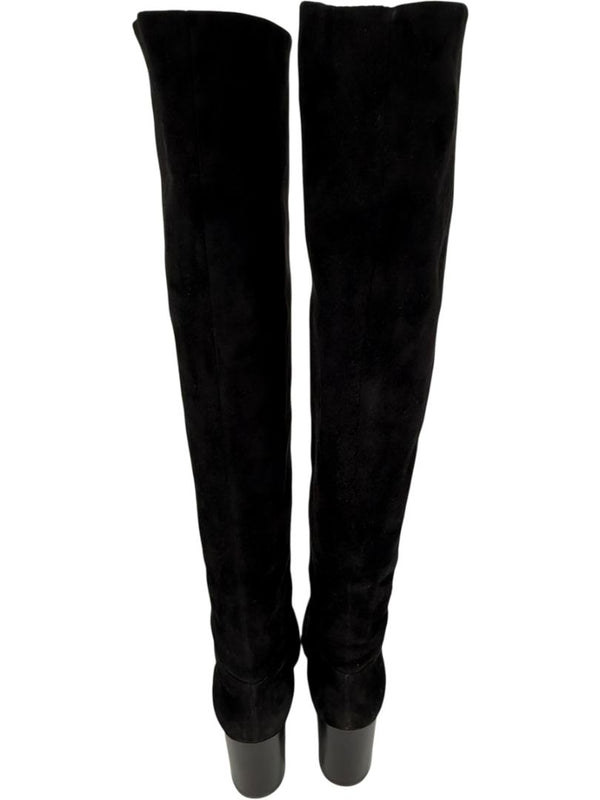 Gianvito Rossi Black Suede Block Heel Knee Boots – Size 39.5