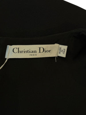 CHRISTIAN DIOR Black Wool-Silk Mini Dress with Sequin Embroidered Hem - US 12