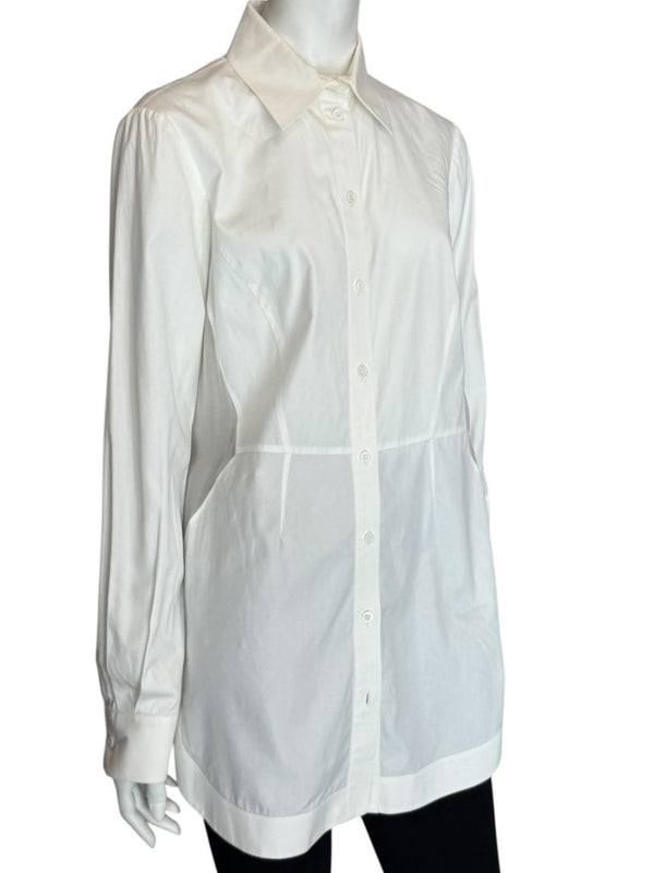 Givenchy Paris White Cotton Silk Button Down Shirt Blouse Women’s FR 42 US 10