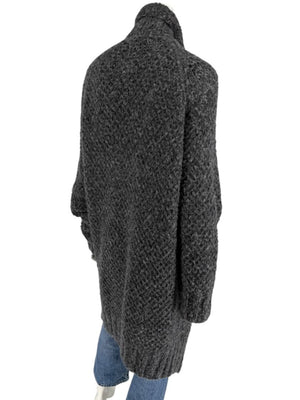 Donna Karan Charcoal Grey Wool-Blend Drape Cardigan – Size L (US Large)