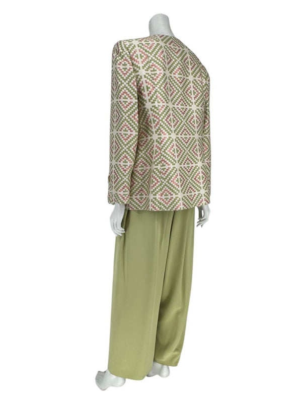 Bill Blass Three-Piece Green & Geometric Jacket Pant Set – XL
