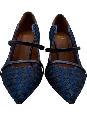 Malone Souliers Navy Basketweave Cutout Heels – Size 39.5