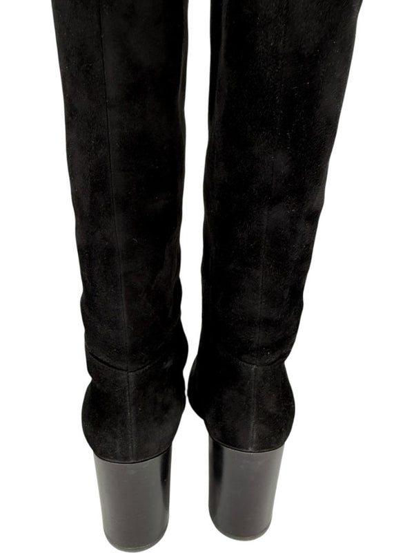 Gianvito Rossi Black Suede Block Heel Knee Boots – Size 39.5
