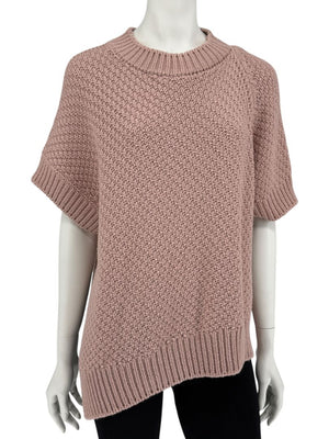 Agnona Faded Rose Cashmere-Cotton Asymmetric Short Sleeve Sweater – Size S