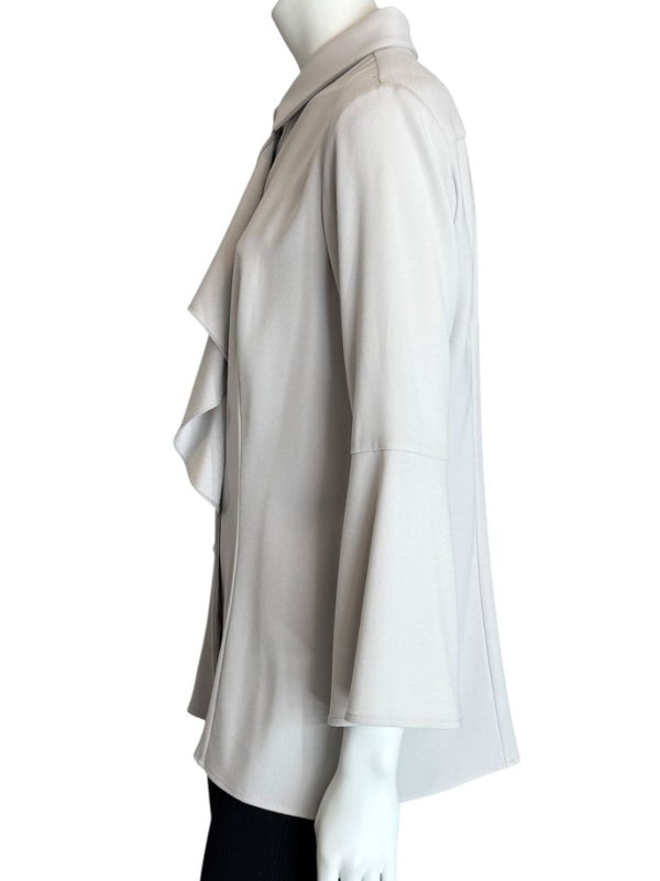 Pamella Roland Light Grey Ruffle Front Blouse – Large