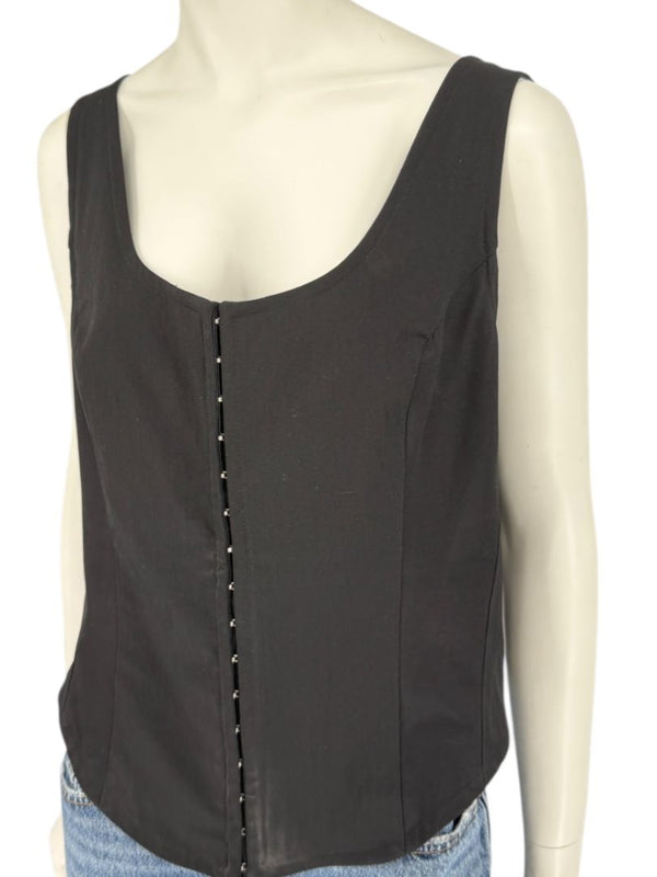 Ivan Grundahl Black Structured Hook-Front Corset Top – Size 44