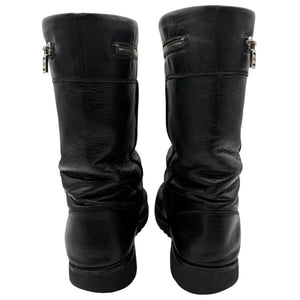 Chanel Leather Mid-Calf Moto Boots – Size 40.5