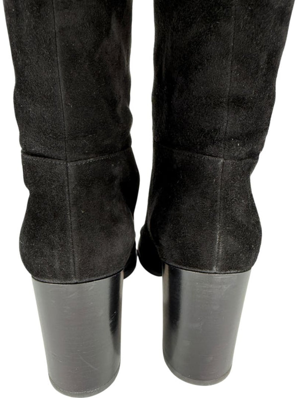 Gianvito Rossi Black Suede Block Heel Knee Boots – Size 39.5