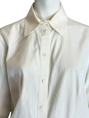 Givenchy Paris White Cotton Silk Button Down Shirt Blouse Women’s FR 42 US 10